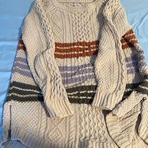 LL Bean Women’s Cozy Multicolor Cable Knit Sweater